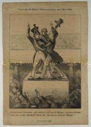 Szene aus der Mainzer Volksversammlung vom 6. März 1848 - Karikatur der Revolution 1848/1849