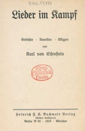 Lieder im Kampf : Gedichte, Novellen, Skizzen