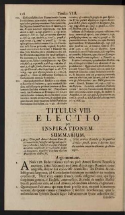 Titulus VIII. Electio per Inspirationem