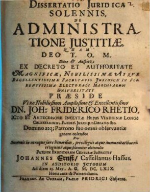 Diss. iur. sol. de administratione iustitiae