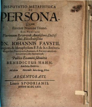 Disp. metaphys. de persona