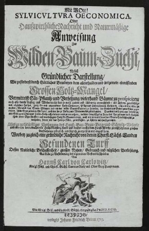Anweisung zur wilden Baum-Zucht, 1713
