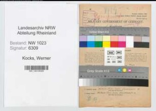 Entnazifizierung Werner Kocks , geb. 28.02.1902 (Reichsbahninspektor)