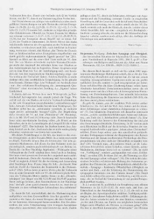 320-322 [Rezension] Stegemann, Wolfgang, Zwischen Synagoge und Obrigkeit