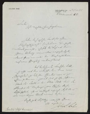 Brief von Julius Bab an Gerhart Hauptmann