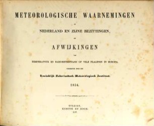 Meteorologische waarnemingen in Nederland en zijne bezittingen en afwijkingen van temperatuur en barometerstand op vele plaatsen in Europa = Observations météoroloqiques en Néerlande. 8, [8]. 1856
