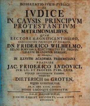 Diss. ... de iudice in causis principum protestantium matrimonialibus