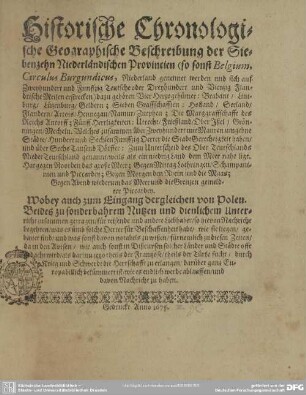 Historische, chronologische Beschreibung der siebenzehn Niederländischen Provincien