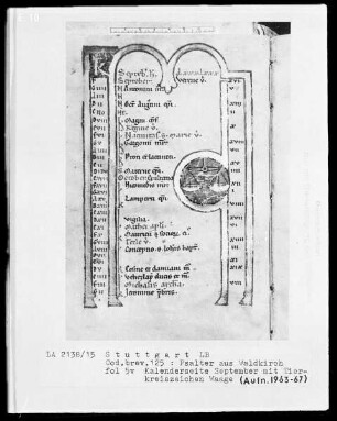 Psalter aus Waldkirch bei Freiburg — Tierkreiszeichen Waage, Folio 5verso