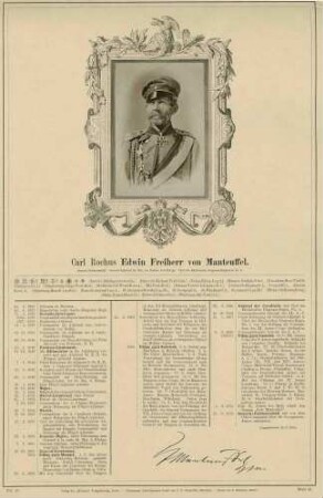 Freiherr Carl Rochus Edwin von Manteuffel, Generalfeldmarschall in Uniform, Mütze mit Orden, Brustbild in Halbprofil
