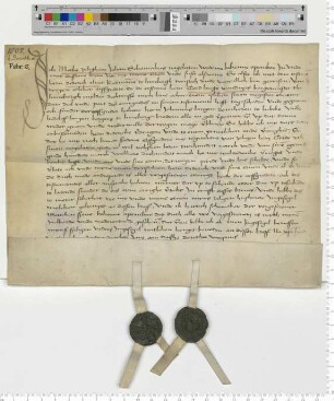 Metke, die Witwe des Joh. Schomakers, einigt sich mit dem Ratsmann Did. Elver bezüglich des Erbes des Bürgermeisters Cordt Langen. Es mitbesiegelt der Sohn Johan.