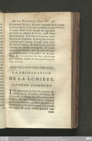 La Propagation De La Lumière. Septième Entretien.