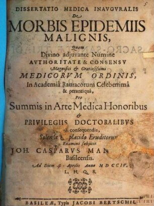 Dissertatio Medica Inauguralis De Morbis Epidemiis Malignis