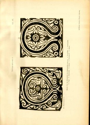 Taf. 87. Tätowierung F. Muster für das Mittelstück der Tätowierung. a. Long-Glat. B. Uma-Luhat. 1. Auge. 2. Oberkiefer. 3. Zunge. 4. Unterkiefer. 5. Zähne