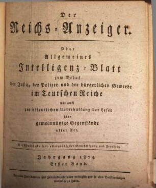 Kaiserlich privilegirter Reichs-Anzeiger. 1804,1, 1804, 1