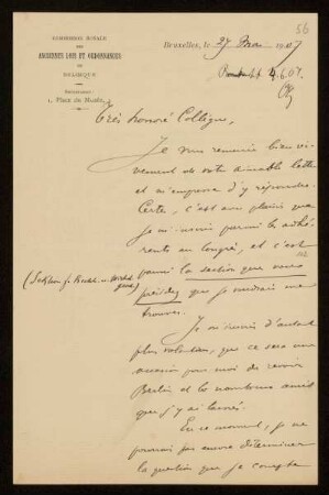 56: Brief von Guillaume Des Marez an Otto von Gierke, Brüssel, 27.5.1907