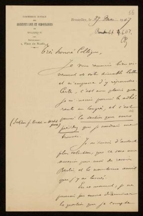 56: Brief von Guillaume Des Marez an Otto von Gierke, Brüssel, 27.5.1907