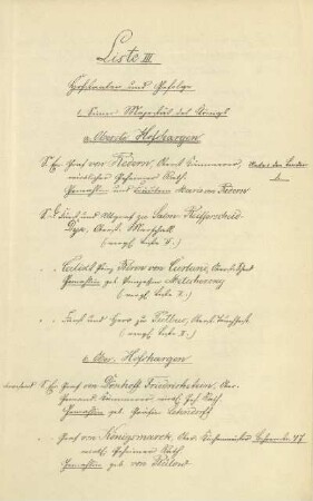 Liste III. Hofstaaten und Gefolge