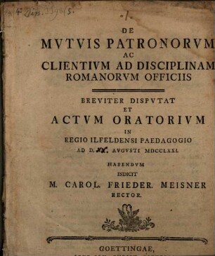 De mutuis patronorum ac clientium ad disciplinam Romanorum officiis