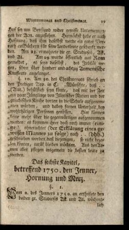 Das sechste Kapitel, betreffend 1750. den Jenner, Hornung und Merz