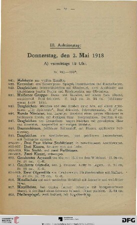 III. Auktionstag (Nr. 841-1252)