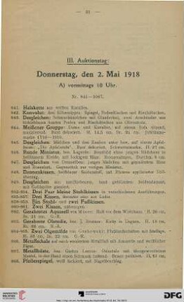 III. Auktionstag (Nr. 841-1252)