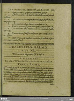 Dissertatio Harmonica XL. De Calculo Renum & Vesicae