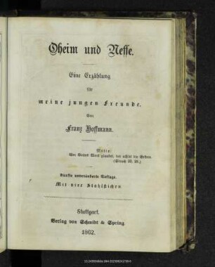 Oheim und Neffe : eine Erzählung für meine jungen Freunde