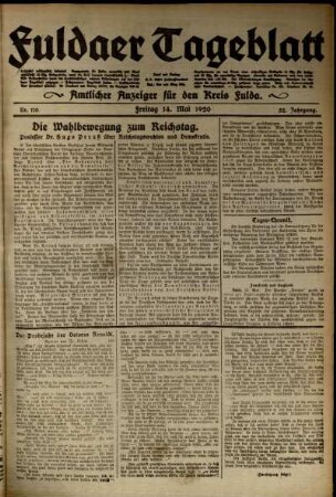 Ausgabe vom Freitag, den 14. Mai 1920.