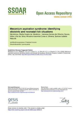 Meconium aspiration syndrome: identifying obstetric and neonatal risk situations