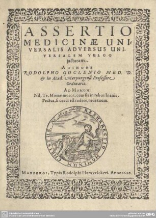 Assertio Medicinae Universalis Adversus Universalem Vulgo iactatam