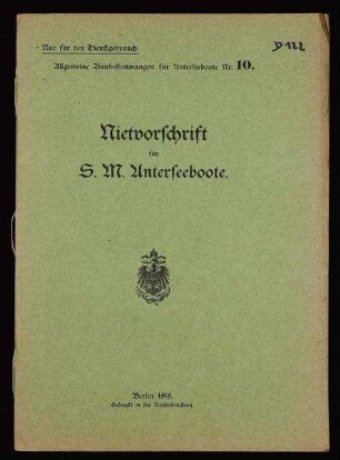 Nietvorschrift für S.M. Unterseeboote