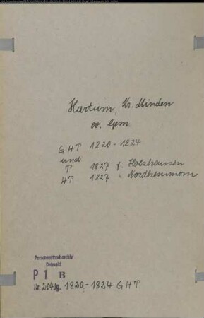 Kirchenbuchduplikat der evangelischen Gemeinde Hartum, Kreis Minden (GHT 1820-1824) (Gemeinde: Evangelische Gemeinde Hartum)
