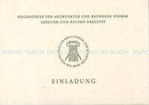 Einladungskarte für eine Festveranstaltung zum 10. Jahrestag der Gründung der Arbeiter- und Bauernfakultät