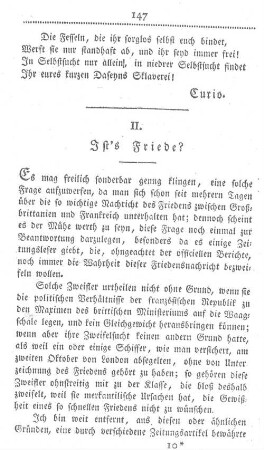 II. Ist's Friede?