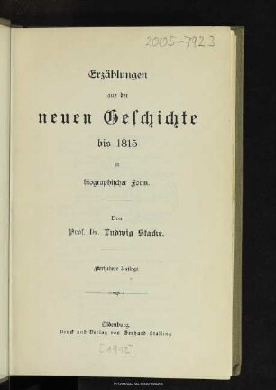 Erzählungen aus der neuen Geschichte bis 1815 in biographischer Form