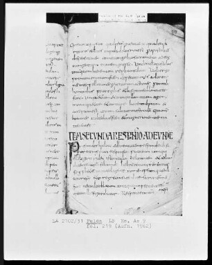 Augustinus, Ambrosius, Faustus Reensis, Pseudo Gregorius Illiberitanus — Initiale P, Folio 219 recto