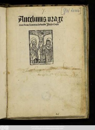 Ancelmus Vrage van deme bitterem lydende Jhesu Christ