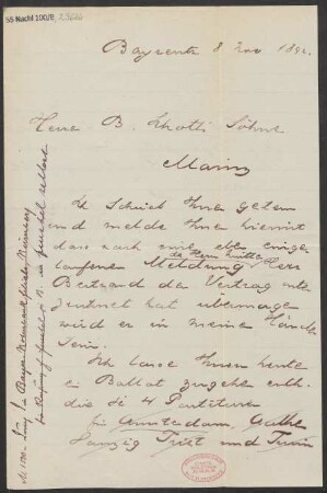 Brief an B. Schott's Söhne : 08.11.1892
