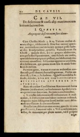 Cap. VII. De desertione & causis alijs matrimonium irritum facientibus.