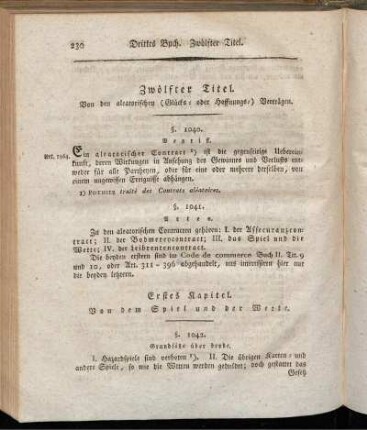 Zwölfter Titel. Von den aleatorischen (Glücks- oder Hoffnungs-) Verträgen