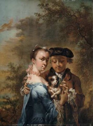 Kavalier und Dame mit Hund