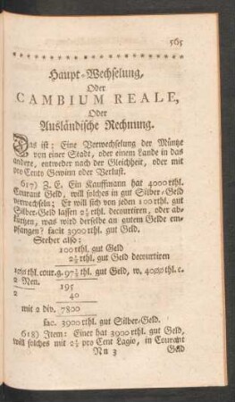 Haupt-Wechselung, Oder Cambium Reale, Oder Ausländische Rechnung