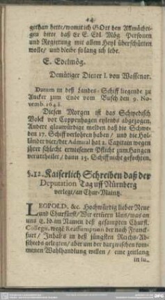 §. 12. Kaiserlich Schreiben daß der Deputation Tag uff Nürnberg verlegt, an Chur-Maintz
