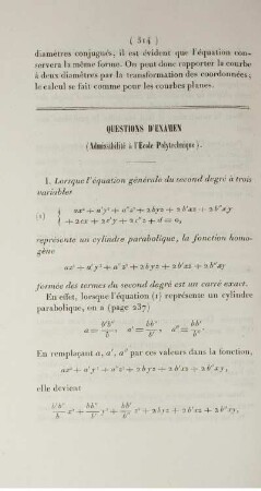 Questions d'examen. (Admissibilité à l'École Polytechnique).