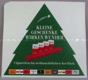 Werbeschild für "Peter Stuyvesant, John Players Special, R6, West, West Lights, Reval, Davidoff, R1, Roth-Händle und Ernte 23"-Zigaretten