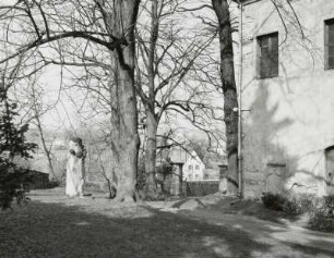 Dohna-Röhrsdorf (Kreis Pirna). Dorfkirche (1748-1749, A. Hünigen). Südwestecke und Kirchhof