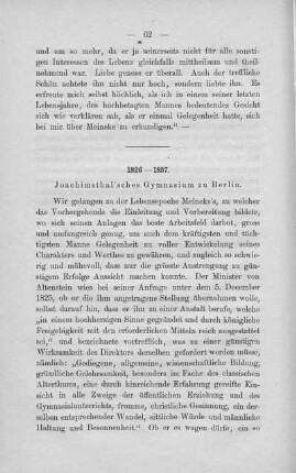 1826 - 1857. Joachimsthal'sches Gymnasium zu Berlin