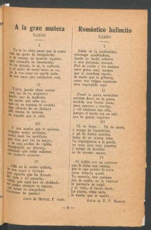 Romántico bulincito : Tango