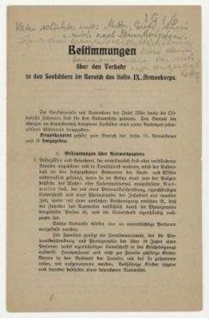 Bestimmungen über den Verkehr in den Seebädern im Bereich des stellv. IX. Armeekorps.
